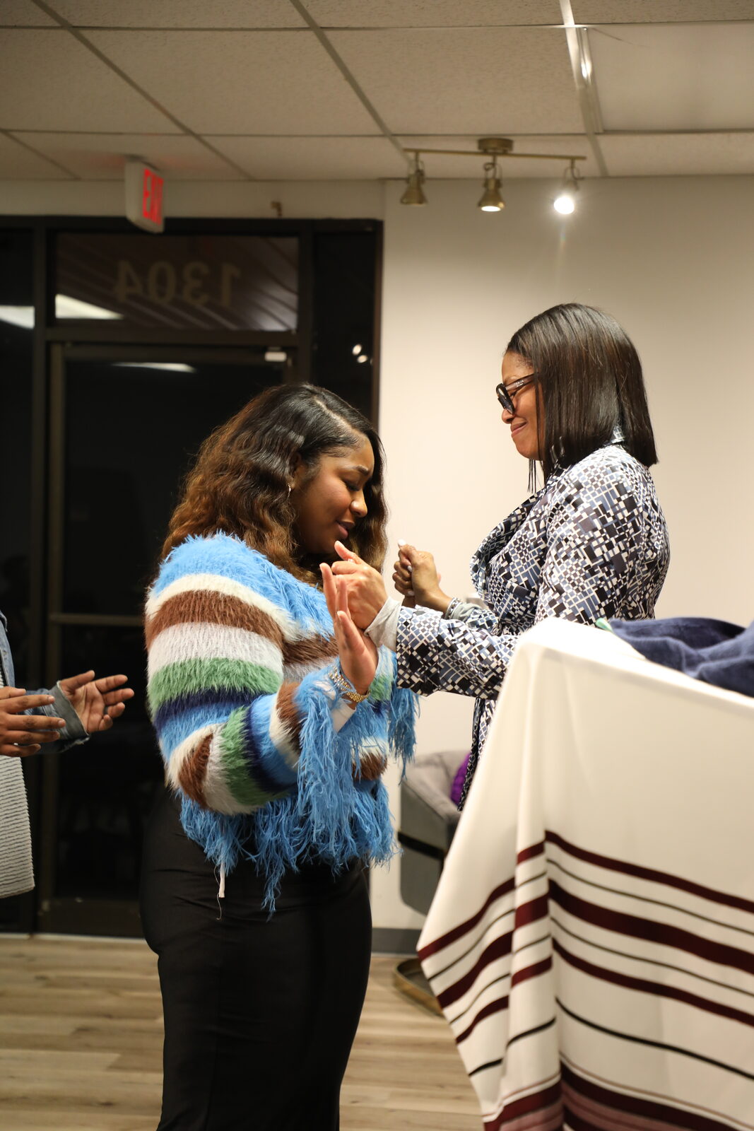 Two members greeting one another